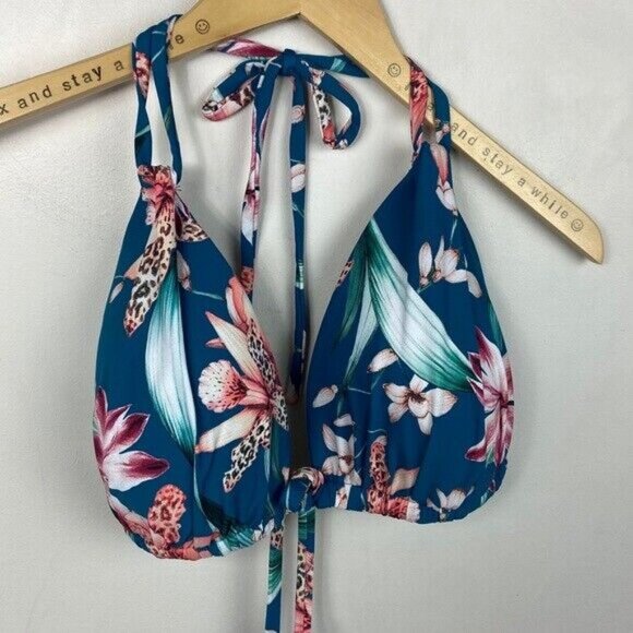 La Blanca Size 14 Flyaway Orchid Triangle Bikini Top Floral Halter Bohemian Boho - Picture 12 of 12